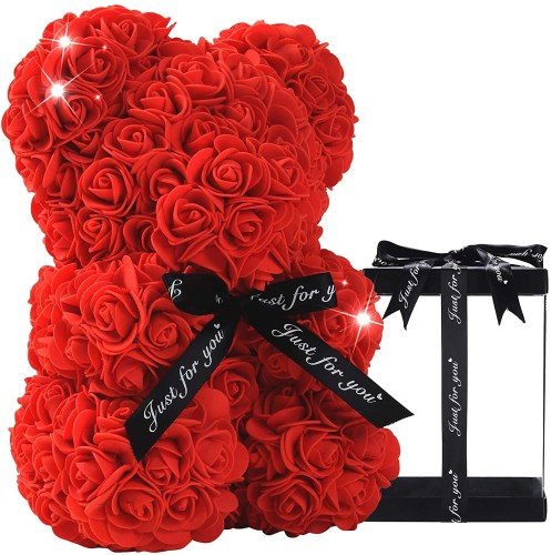 Duży miś czerwony z róż