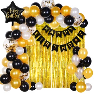 Zestaw dekoracji na urodziny Złoto Czerń Biel