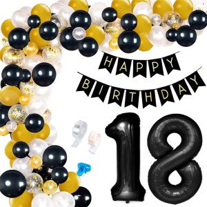 Zestaw dekoracyjny na 18 Urodziny Girlanda balonowa czarno złota 106szt
