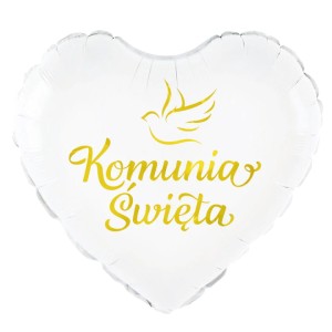 Balon Foliowy Pierwsza Komunia Święta Biało złoty Gołąbek 45cm