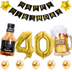 Zestaw Balony 40 Urodziny BLACK & GOLD Whisky
