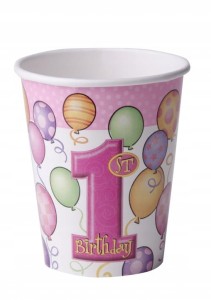 Kubeczki papierowe na Roczek Różowa cyfra 1 270ml 8szt