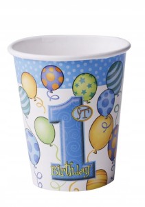Kubeczki papierowe na Roczek Niebieska cyfra 1 270ml 8szt