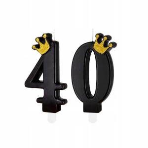 Świeczka urodzinowa czarna złota korona cyfry 40 na tort