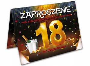 Zaproszenia na 18 Urodziny Złote 18 z Kopertami 10szt