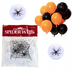 ZESTAW Duża Pajęczyna na Halloween i Straszne Balony na Halloween 10szt