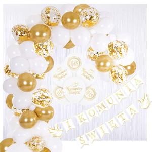 Zestaw dekoracyjny na Pierwszą Komunię Świętą biało-złoty 78 el.