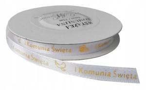 Wstążka dekoracyjna IHS Pierwsza Komunia 6mm 22m