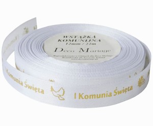Wstążka dekoracyjna IHS Pierwsza Komunia 12mm 22m