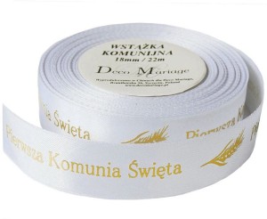 Wstążka dekoracyjna IHS Pierwsza Komunia 18mm 22m