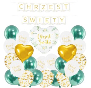 Girlanda balonowa na Chrzest Święty z banerem i konfetti 25 el.