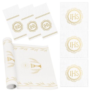 Zestaw komunijny na stół bieżnik serwetki kieszonki IHS 27 szt.