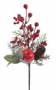Świąteczna Gałązka do dekoracji szyszka jarzębina na Boże Narodzenie - 25cm