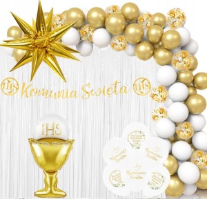 Zestaw dekoracji komunijnej balony baner kurtyna 67 elementów