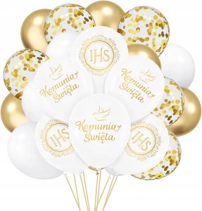 Balony Komunijne IHS Balony Pierwsza Komunia Święta z konfetti - 20szt