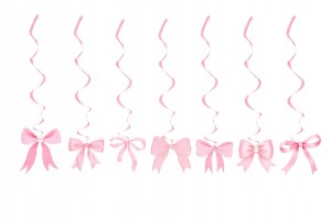 Świderki zawieszki Girlanda różowe kokardki 80cm 7szt dla Dziewczynki