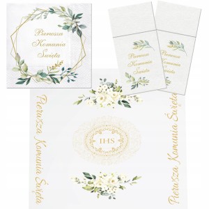 Zestaw Komunijny Serwetki Komunijne Kieszonki na sztućce Bieżnik - 46szt