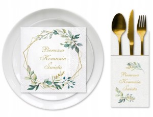 Zestaw Komunijny Serwetki Komunijne Kieszonki na sztućce 45szt