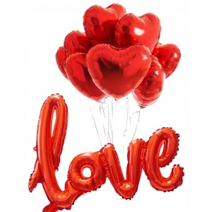 Zestaw balonów na Walentynki Balony Serca foliowe 7szt 45cm napis love 30"