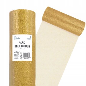 Tiul złoty brokatowy na rolce Dekoracja na Ślub Wesele Urodziny 15cm x 9m