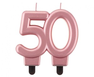 Świeczka na tort na 50-te Urodziny Różowe złoto metalik 8cm (1)