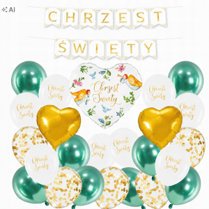 Girlanda balonowa na Chrzest Święty z banerem i konfetti 25 el.