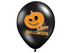 Balony Czarne Pomarańczowa Dynia napis Happy Halloween 30cm 6szt