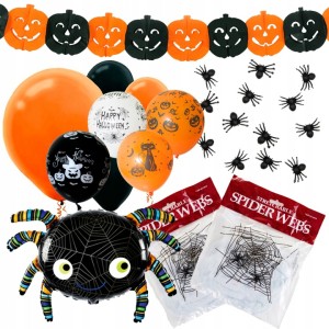 Balony Na Halloween Zestaw Girlanda Dynie Pająki Pajęczyna Konfetti - 30szt
