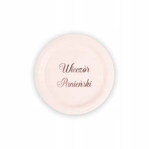 Talerzyki papierowe różowe napis rose gold Wieczór Panieński 18cm 6szt