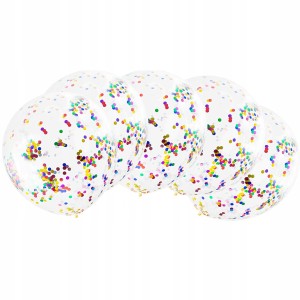 Balony przezroczyste z kolorowym konfetti 30 cm 5 szt.