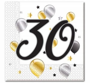 Serwetki papierowe na 30 Urodziny - 33cm - 20szt