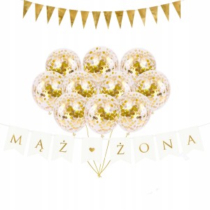 ZESTAW BALONY z Konfetti i BANER na Ślub MĄŻ ŻONA