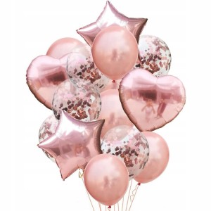 Zestaw balonów Rose Gold Gwiazdki Serca Balony na Ślub z konfetti 14szt