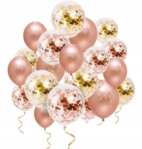 Balony z Konfetti ROSE GOLD & GOLD na Urodziny