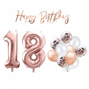 Balony Zestaw 18 Urodziny Osiemnastka Rose Gold