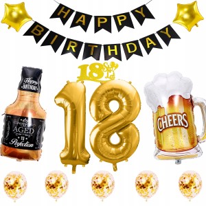 Zestaw Balony 18 Urodziny BLACK & GOLD Whisky