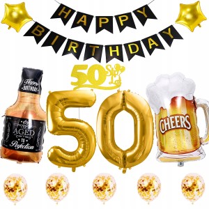 Zestaw Balony 50 Urodziny BLACK & GOLD Whisky