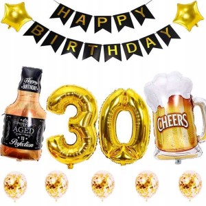 Zestaw Balony 30 Urodziny BLACK & GOLD Whisky