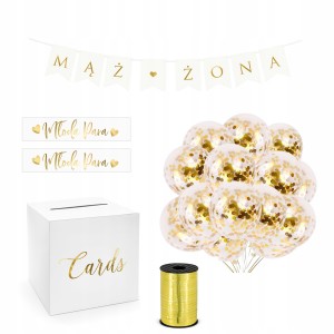 Zestaw Dekoracyjny GOLD Wedding - Balony Tablice