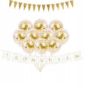 ZESTAW BALONY z Konfetti i BANER na KOMUNIĘ FLAGI