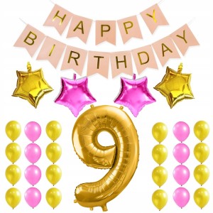 Zestaw Dekoracyjny na 9 Urodziny Balony Baner