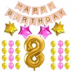 Zestaw Dekoracyjny na 8 Urodziny Balony Baner
