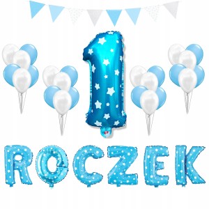 ZESTAW BALONY na ROCZEK URODZINY BLUE & WHITE