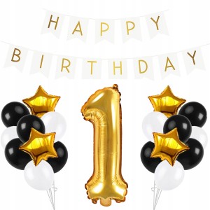 ZESTAW BALONY i BANER na Urodziny ROCZEK GOLD