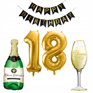Zestaw XXL Balony na 18 Urodziny Szampan Baner
