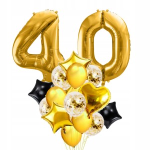 Zestaw Balonów na 40 Urodziny GOLD z Konfetti