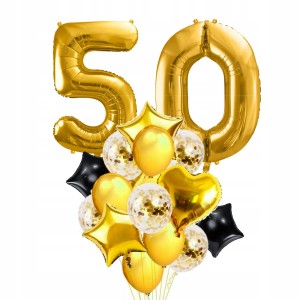 Zestaw Balonów na 50 Urodziny GOLD z Konfetti