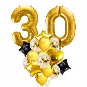 Zestaw Balonów na 30 Urodziny GOLD z Konfetti