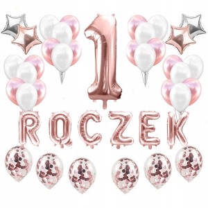 Zestaw Balonów na Urodziny ROSE GOLD z Konfetti