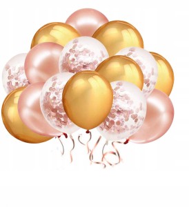 BUKIET BALONÓW ROSE GOLD & GOLD z KONFETTI